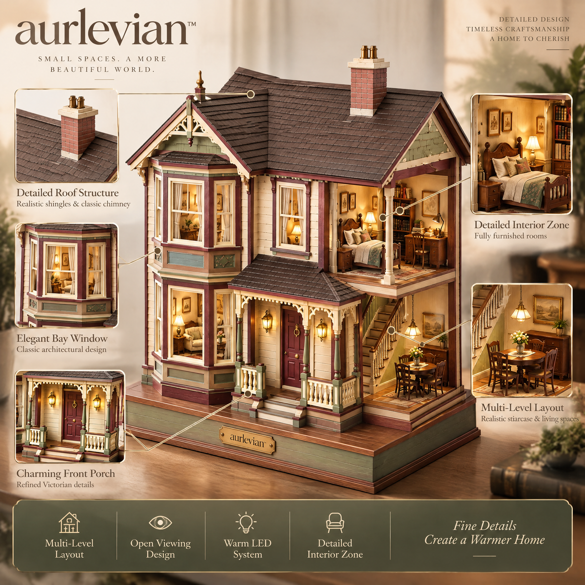 aurlevian™ Victorian Mansion Wooden Model Kit