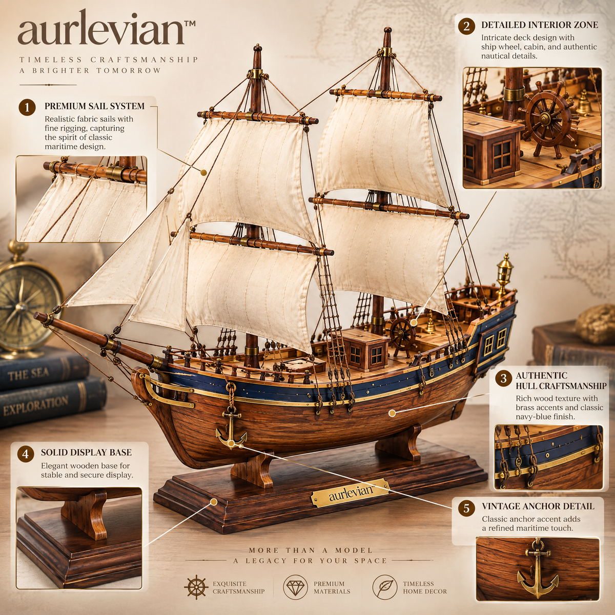 aurlevian™ Explorer’s Ship Wooden Model Kit