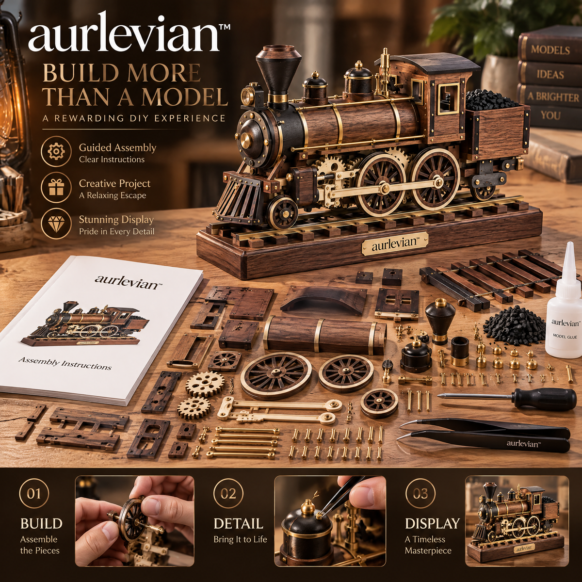 aurlevian™ Classic Steam Train Mechanical Model Kit