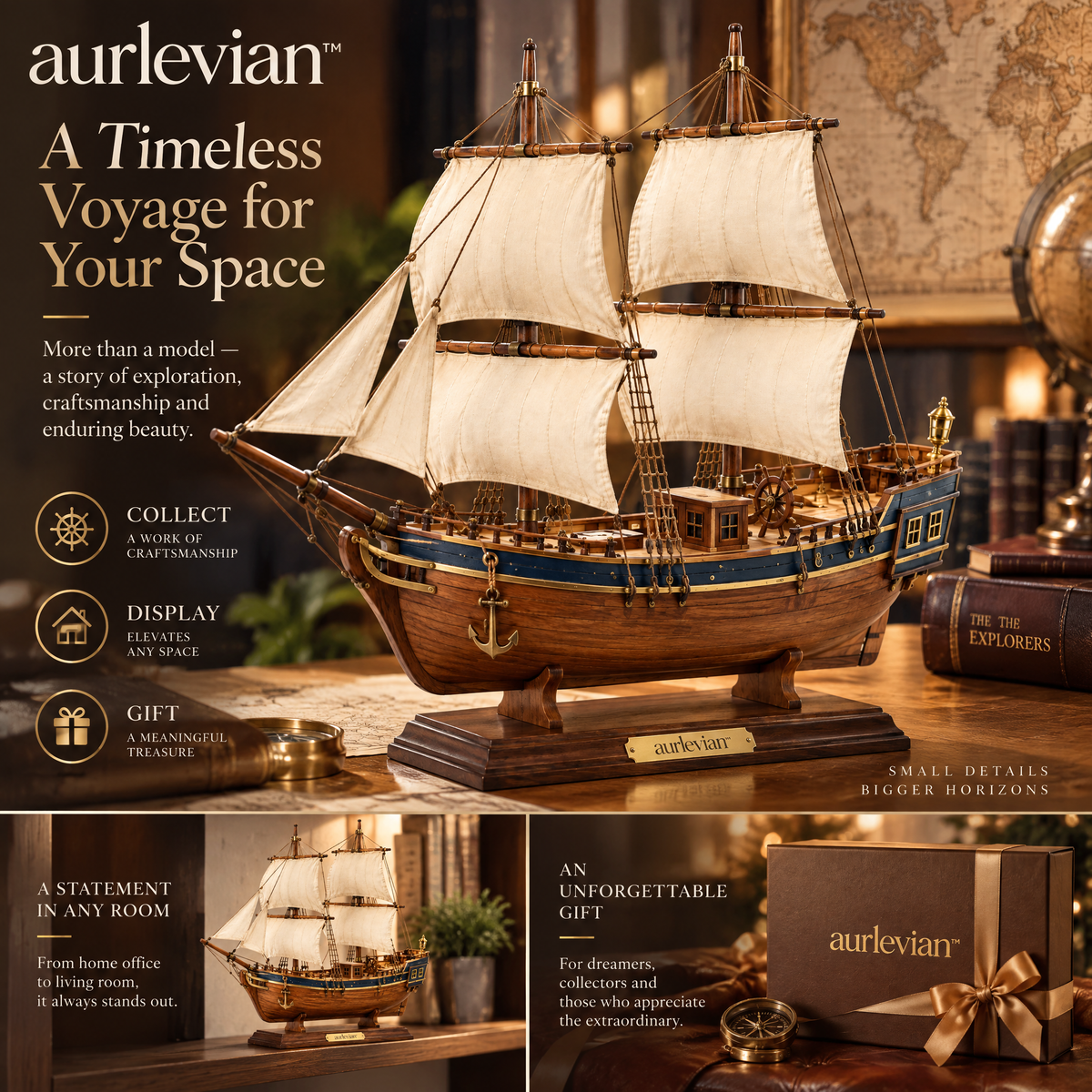 aurlevian™ Explorer’s Ship Wooden Model Kit